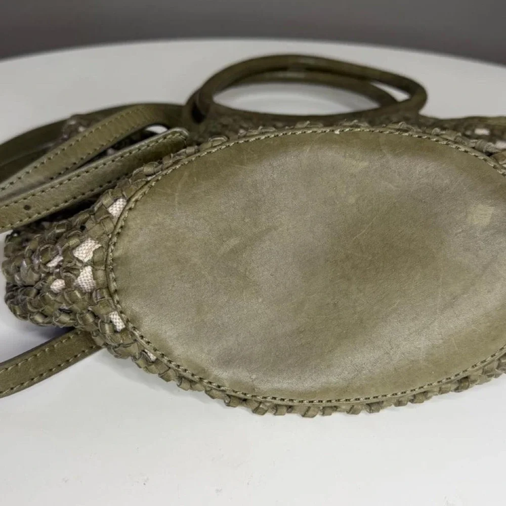 Olive Green Genuine Leather Woven Crossbody Bag – Boho Coastal Basket Purse